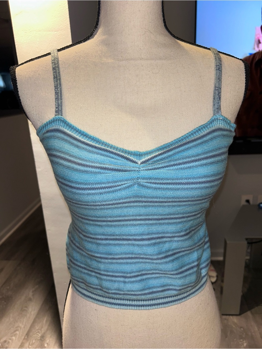 Target Blue Striped Knit Cami with Thin Straps